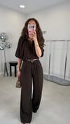 KOYU KAHVE 2308 ÇİZGİLİ GÖMLEK 