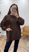 KOYU KAHVE 3189 ÖRME DETAY SWEATSHİRT