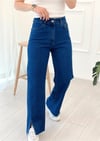 KOYU MAVİ BOL PAÇA YIRTMAÇLI JEAN