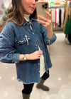 KOYU MAVİ TAŞ DETAY CEKET