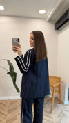 LACİVERT 1697 ÇİZGİLİ BLAZER CEKET 