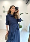 LACİVERT 4943 BÜZME DETAY İPEK CUPRA TAKIM 