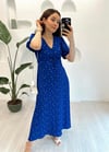 LACİVERT 5642 ÇİÇEK DESEN ELBİSE