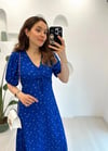 LACİVERT 5642 ÇİÇEK DESEN ELBİSE