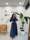 LACİVERT 5714 BAĞLAMALI TENCEL ELBİSE