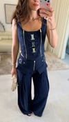 LACİVERT 7206 ASKILI BLUZ PANTOLON TAKIM