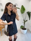 LACİVERT 90905 DÜĞMELİ KISA ELBİSE