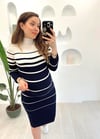 LACİVERT ÇİZGİLİ UZUN ELBİSE