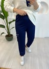 LACİVERT SATEN TAŞ DETAY PANTOLON