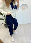 LACİVERT SATEN TAŞ DETAY PANTOLON