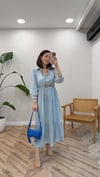 MAVİ 33338 BELİ BÜZGÜLÜ DENİM ELBİSE 