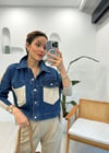 MAVİ-BEJ 23420 TRİKO CEKET 