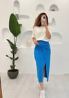 MAVİ BÜZGÜLÜ MİDİ ETEK