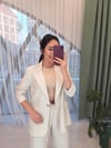 NATURAL ÖNÜ DÜĞMELİ KETEN BLAZER CEKET 