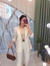 NATURAL ÖNÜ DÜĞMELİ KETEN BLAZER CEKET 