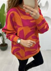 ORANGE-FUŞYA DALGA DESEN KAZAK 