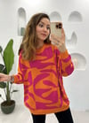 ORANGE-FUŞYA DALGA DESEN KAZAK 