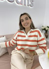 ORANJ POLO YAKA ÇİZGİLİ KAZAK