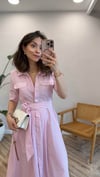 PEMBE 0496 POPLİN ÇİZGİLİ ELBİSE