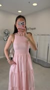 PEMBE 6070 GİPELİ PÖTİKARE ELBİSE 
