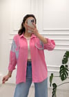 PEMBE ASİMETRİK GARNİLİ GÖMLEK 
