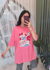 PEMBE ÇİÇEK BASKILI TSHİRT 