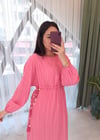 PEMBE KARDON DETAY ELBİSE