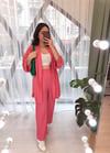 PEMBE KİMONO KETEN TAKIM 