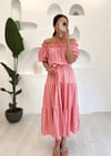 PEMBE MADONNA GOFRE ÇİÇEKLİ ELBİSE