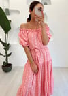 PEMBE MADONNA GOFRE ÇİÇEKLİ ELBİSE