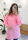 PEMBE TAŞ İŞLEMELİ BOLON KOL GÖMLEK