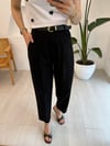 SİYAH 0985 KEMERLİ KETEN PANTOLON