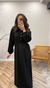 SİYAH 2655 BELDEN BÜZGÜLÜ ELBİSE