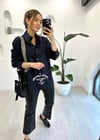 SİYAH 3044 BASKILI POPLİN GÖMLEK 