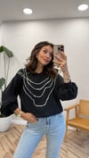 SİYAH 3083 İNCİ DETAY SWEATSHİRT