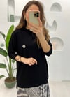 SİYAH BOĞAZLI İPEK PAMUK BLUZ