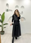 SİYAH CEKET VE ETEK DANTEL DETAY DERİ  TAKIM