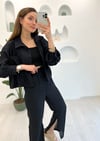 SİYAH CROP GÖMLEK PANTOLON TAKIM
