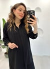 SİYAH İNCE ÇİZGİLİ ŞİFON DETAY TAKIM