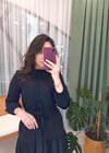SİYAH KOLLARI BOLON NERVÜL DETAY ELBİSE