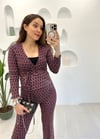 SİYAH-MOR GEOMETRİK DESEN PANTOLON TAKIM 