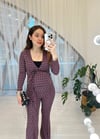 SİYAH-MOR GEOMETRİK DESEN PANTOLON TAKIM 
