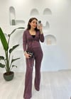 SİYAH-MOR GEOMETRİK DESEN PANTOLON TAKIM 