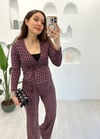 SİYAH-MOR GEOMETRİK DESEN PANTOLON TAKIM 