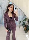 SİYAH-MOR GEOMETRİK DESEN PANTOLON TAKIM 