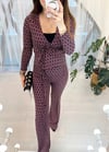 SİYAH-MOR GEOMETRİK DESEN PANTOLON TAKIM 