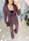 SİYAH-MOR GEOMETRİK DESEN PANTOLON TAKIM 