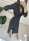 SİYAH YIRTMAÇLI DESEN ELBİSE 