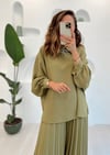 YAĞ YEŞİLİ PİLİSE PANTOLON TAKIM 