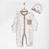 Andywawa Bebek Hedgegog Family Şapkalı Patikli Tulum Takım Ekru AC27056